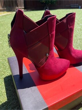 Women's G by Guess Burgundy Suede High-Heel Ankle Booties